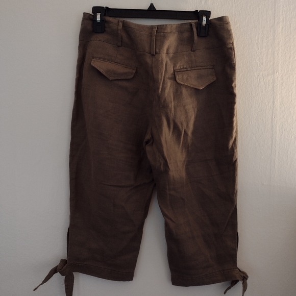 Zoe D Vintage Olive Green 100% Linen Capri Pant Size 4 New - Picture 3 of 8